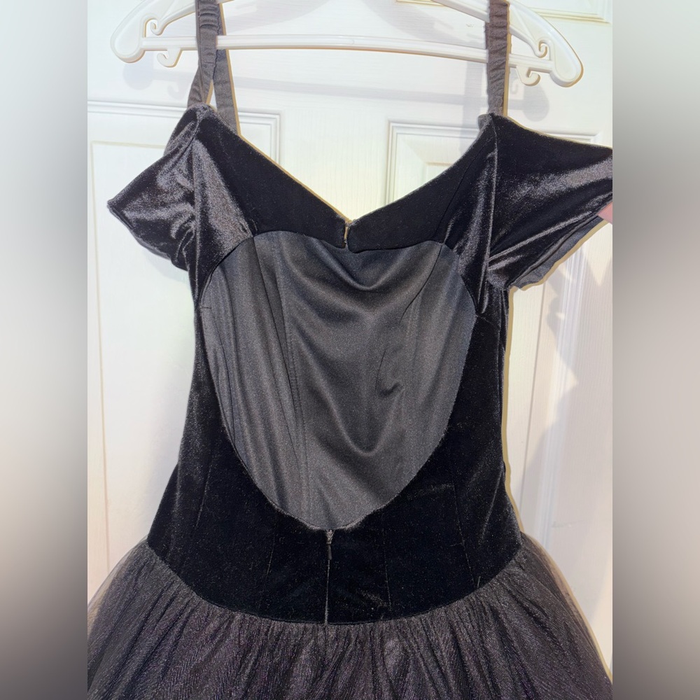 Black Velvet Princess Style Backless Prom Dress - Picture 9 of 14